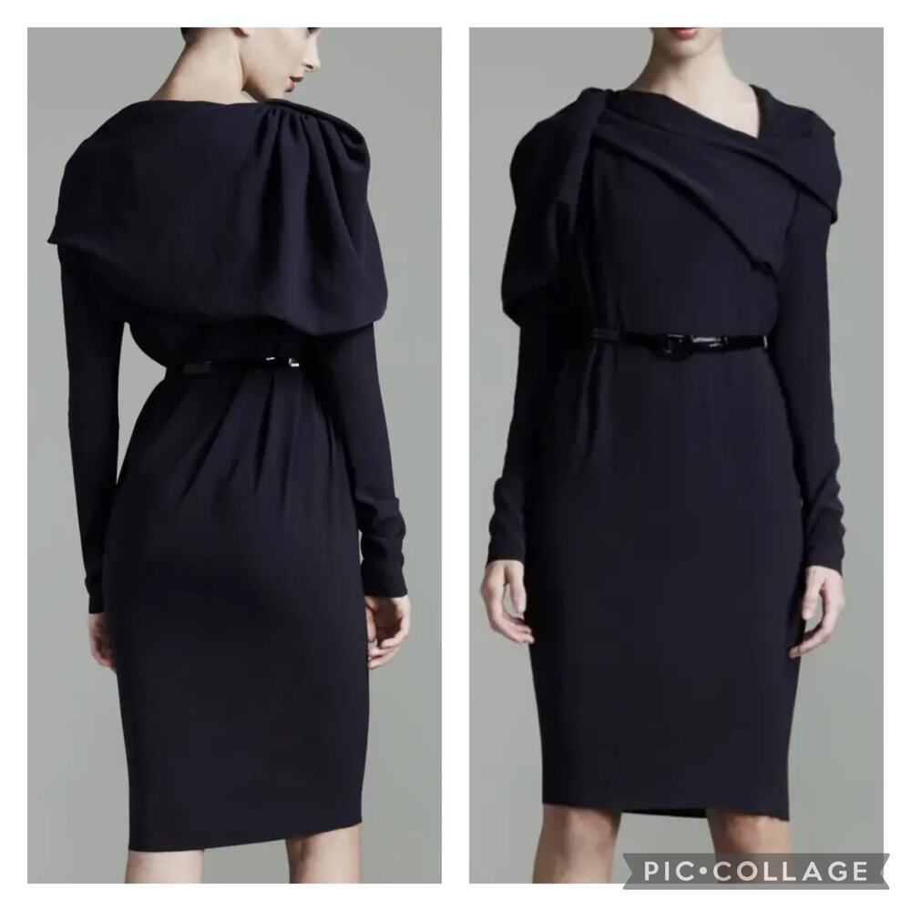 2011 Lanvin Draped Funnel Neck Wool Dress France T36 Small
